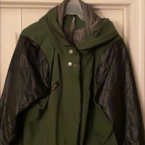Green Coat with Faux Leather Sleeves